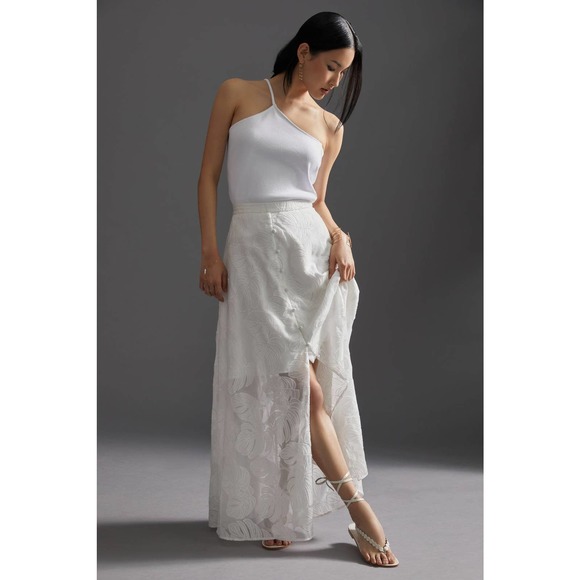 New Anthropologie Hutch Deco Leaf Maxi Skirt $188 PLUS 1X White - Picture 8 of 10